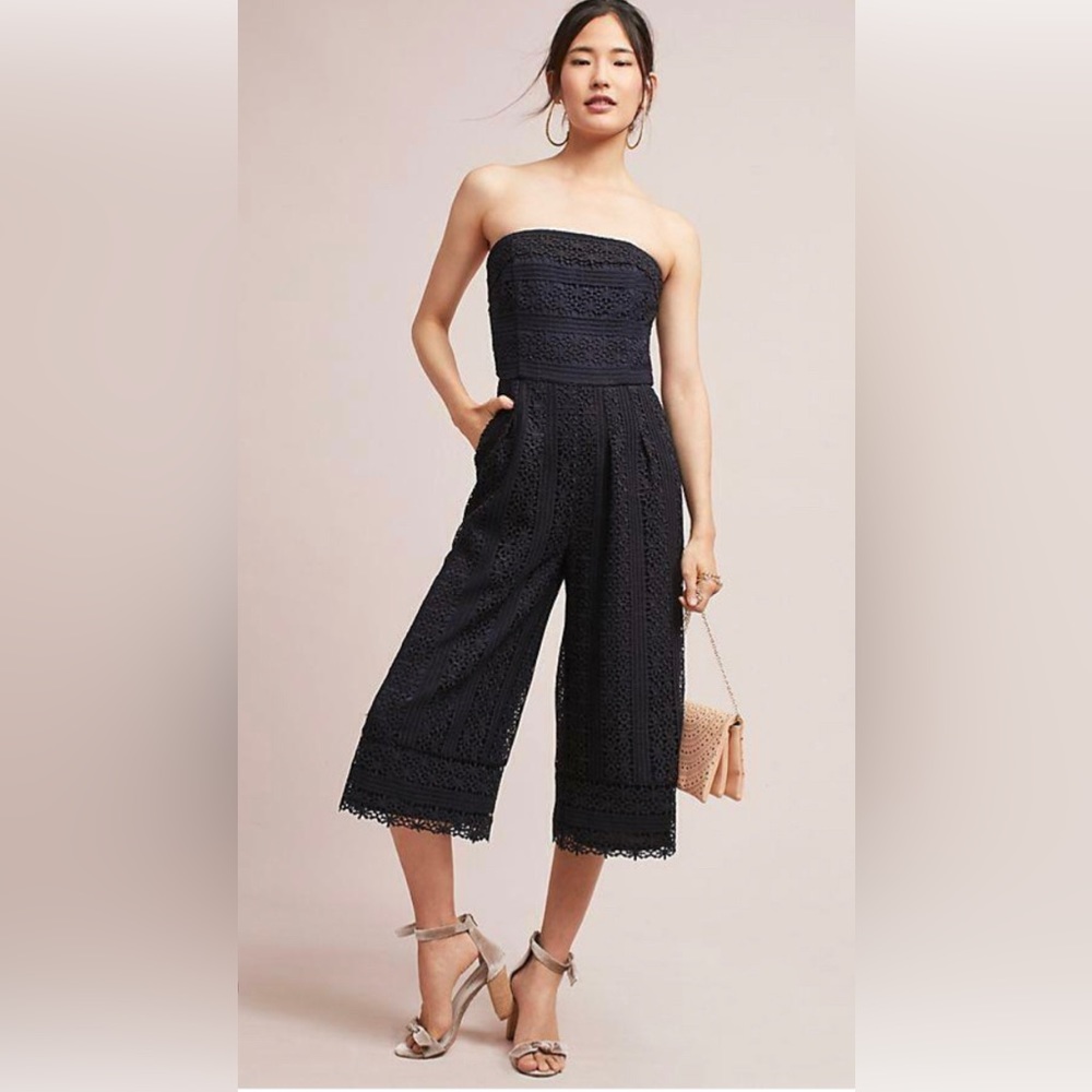 Anthropologie Greylin Navy blue strapless jumpsuit XS